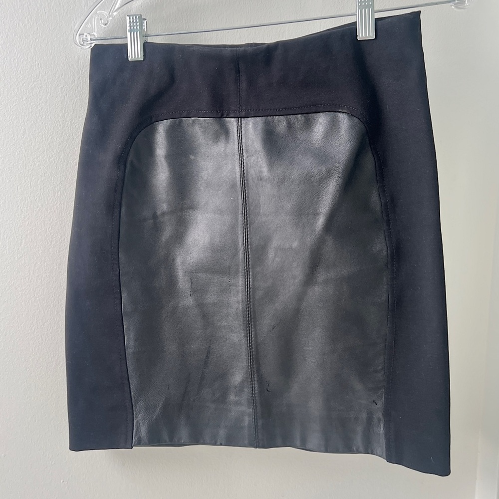 Pink Tartan Black Pencil Skirt with Leather Detail